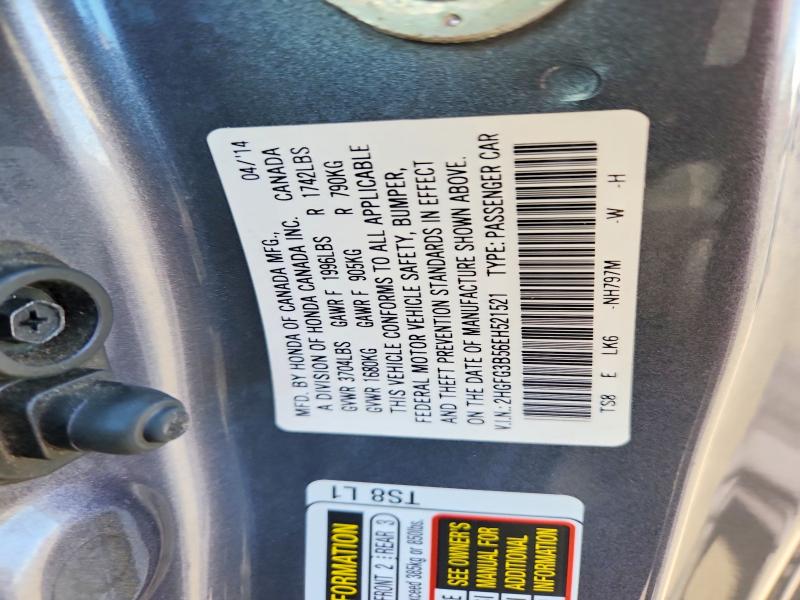 2014 Honda Civic მანქანა იყიდება აუქციონზე, vin: 2HGFG3B56EH521521, აუქციონის ნომერი: 63815776