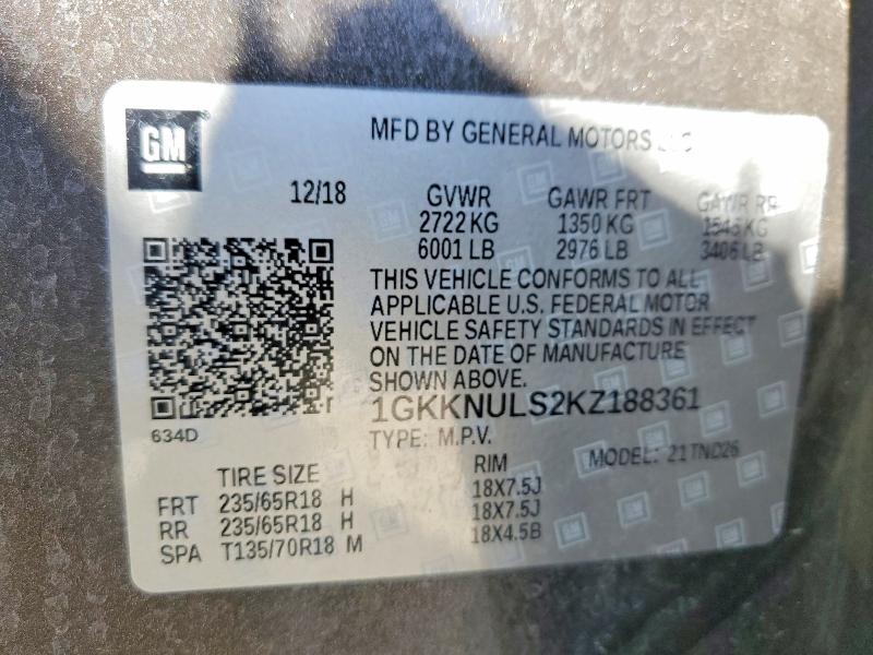 Aukcja sprzedaży 2019 Gmc Acadia, vin: 1GKKNULS2KZ188361, numer aukcji: 63600486