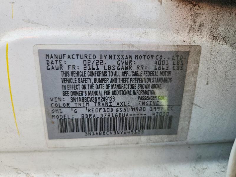 Auction sale of the 2022 Nissan Sentra, vin: 3N1AB8CV3NY249123, lot number: 65013206