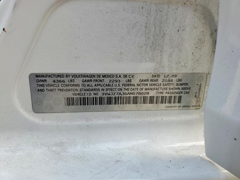 2010 Volkswagen Jetta მანქანა იყიდება აუქციონზე, vin: 3VWJZ7AJ6AM078028, აუქციონის ნომერი: 64509336