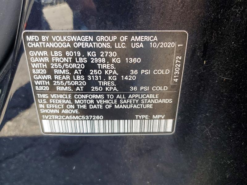 Aukcja sprzedaży 2021 Volkswagen Atlas, vin: 1V2TR2CA5MC537260, numer aukcji: 64570186