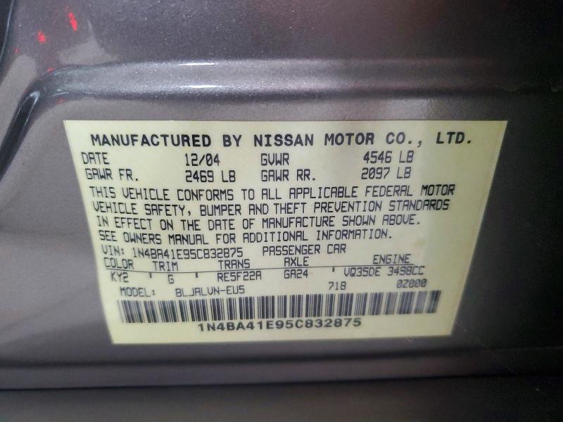 60316096 :رقم المزاد ، 1N4BA41E95C832875 vin ، 2005 Nissan Maxima مزاد بيع