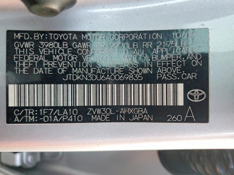 Aukcja sprzedaży 2010 Toyota Prius, vin: JTDKN3DU6A0069835, numer aukcji: 63255056