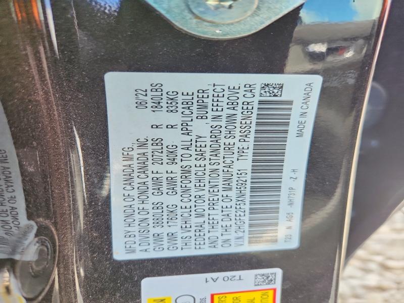 Продаж на аукціоні авто 2022 Honda Civic, vin: 2HGFE2F5XNH592151, номер лоту: 66765656