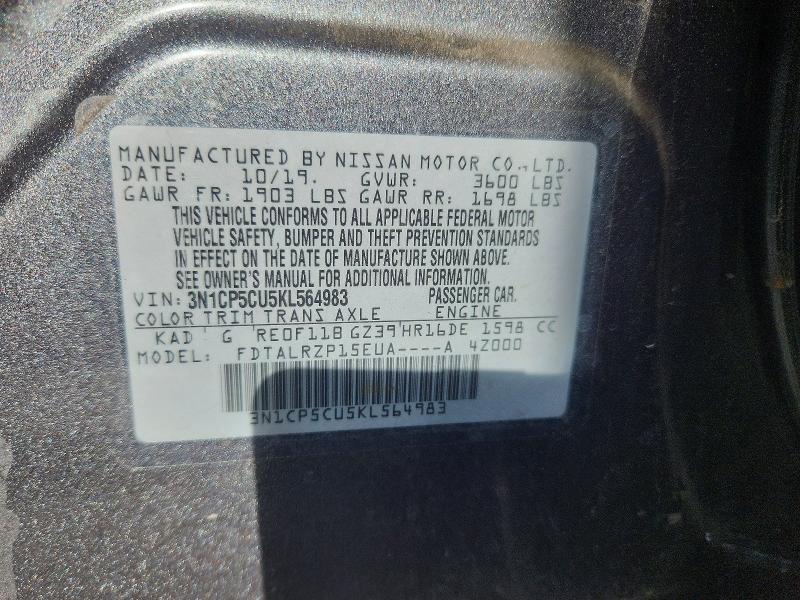 66306336 :رقم المزاد ، 3N1CP5CU5KL564983 vin ، 2019 Nissan Kicks مزاد بيع