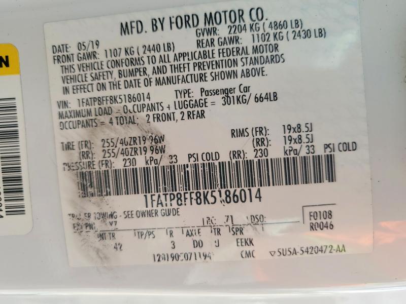 Aukcja sprzedaży 2019 Ford Mustang, vin: 1FATP8FF8K5186014, numer aukcji: 66457486
