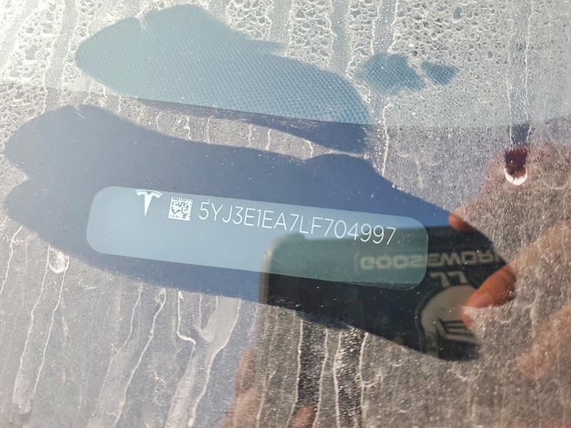 2020 Tesla Model 3 მანქანა იყიდება აუქციონზე, vin: 5YJ3E1EA7LF704997, აუქციონის ნომერი: 61755776