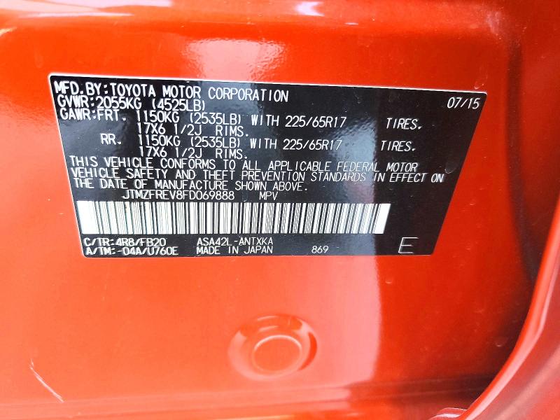 Aukcja sprzedaży 2015 Toyota Rav4, vin: JTMZFREV8FD069888, numer aukcji: 64264886