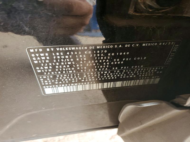 63541826 :رقم المزاد ، 3VVTX7B21NM068877 vin ، 2022 Volkswagen Taos مزاد بيع