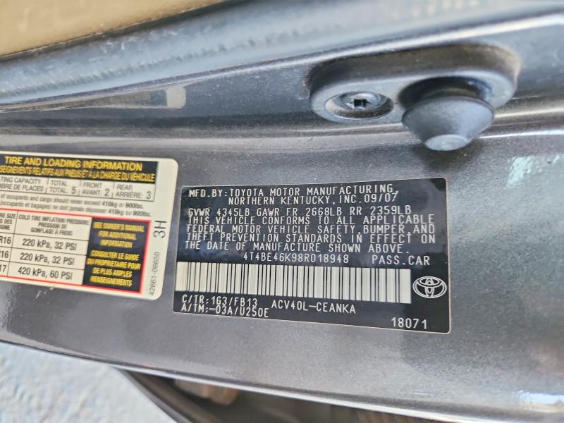 2008 Toyota Camry მანქანა იყიდება აუქციონზე, vin: 4T4BE46K98R018948, აუქციონის ნომერი: 67318616