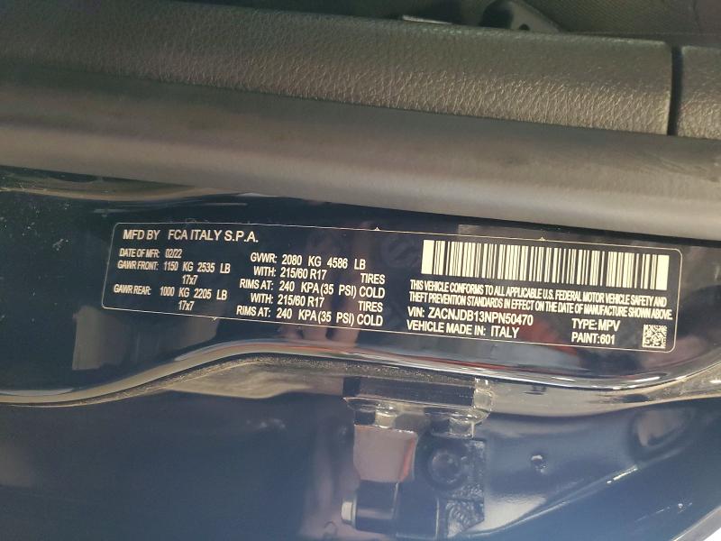 2022 Jeep Renegade მანქანა იყიდება აუქციონზე, vin: ZACNJDB13NPN50470, აუქციონის ნომერი: 65639126