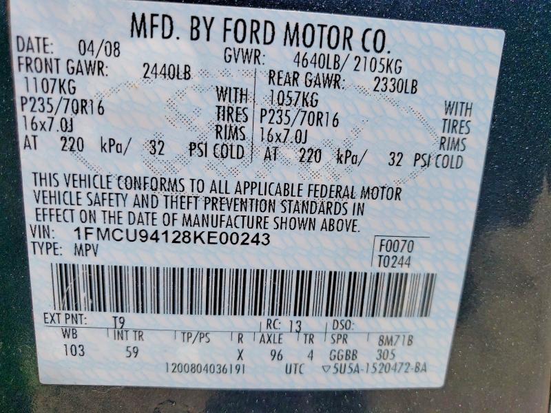 Продаж на аукціоні авто 2008 Ford Escape, vin: 1FMCU94128KE00243, номер лоту: 64223506