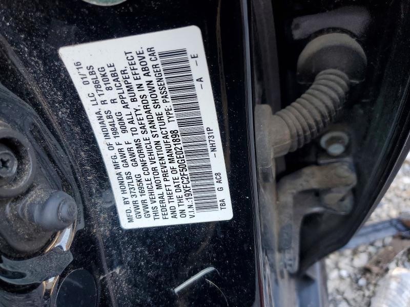 2016 Honda Civic მანქანა იყიდება აუქციონზე, vin: 19XFC2F50GE021898, აუქციონის ნომერი: 65843066