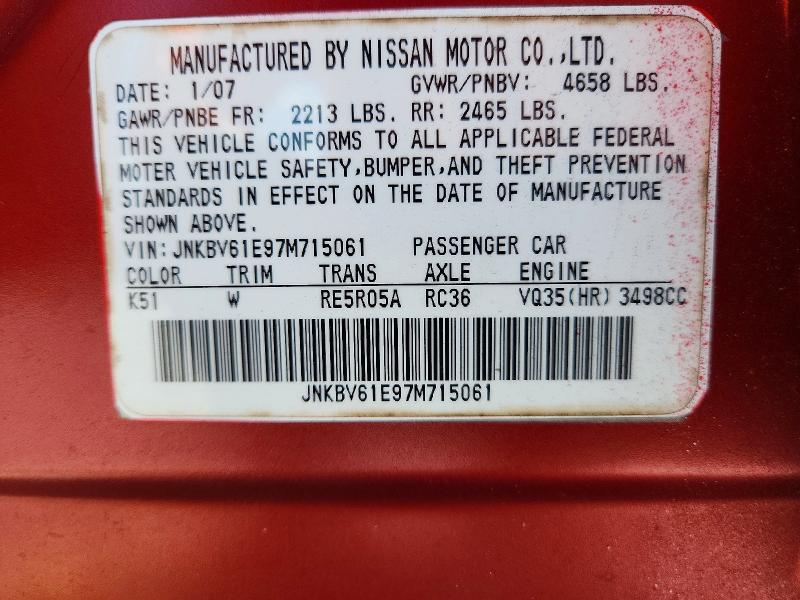 64576156 :رقم المزاد ، JNKBV61E97M715061 vin ، 2007 Infiniti G35 مزاد بيع