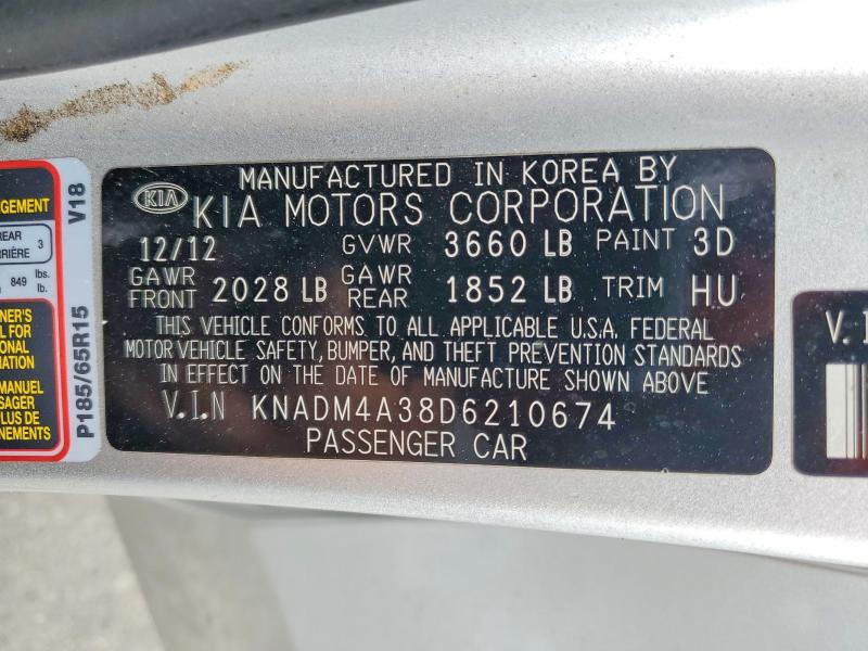 62889526 :رقم المزاد ، KNADM4A38D6210674 vin ، 2013 Kia Rio مزاد بيع