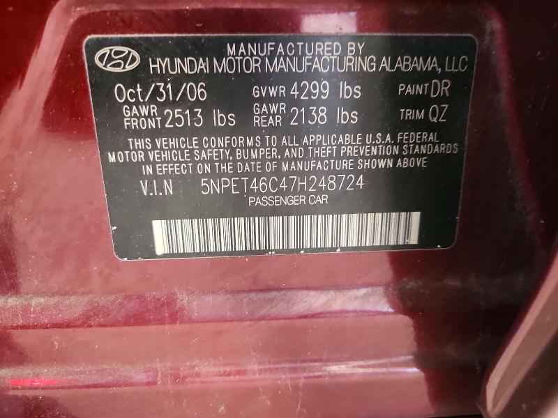Aukcja sprzedaży 2007 Hyundai Sonata, vin: 5NPET46C47H248724, numer aukcji: 63118916