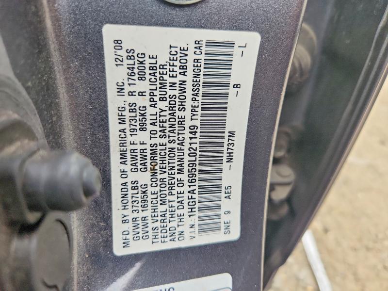 67558106 :رقم المزاد ، 1HGFA16959L021149 vin ، 2009 Honda Civic مزاد بيع