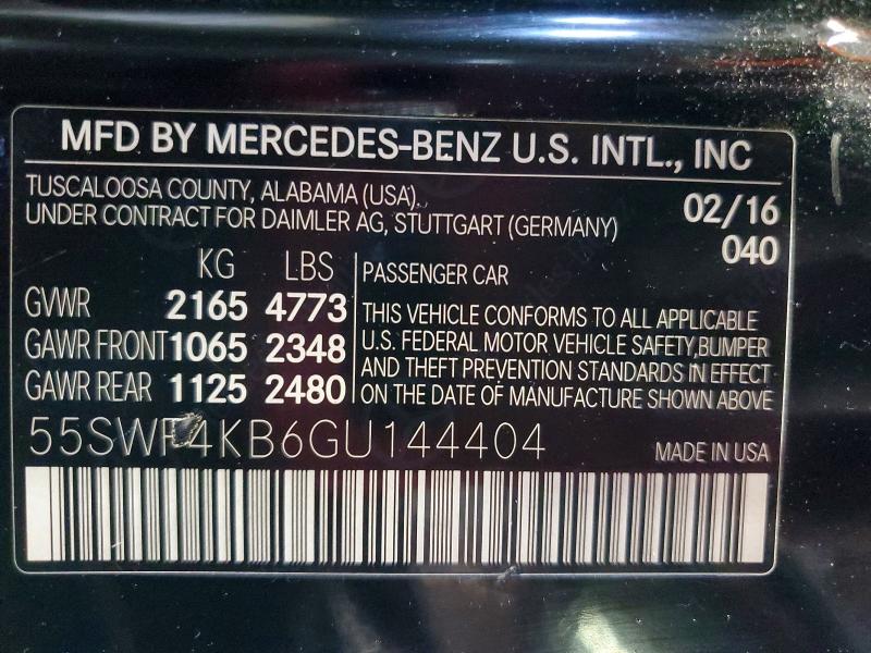 66446056 :رقم المزاد ، 55SWF4KB6GU144404 vin ، 2016 Mercedes-benz C مزاد بيع