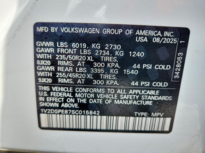 2025 Volkswagen Id.4 მანქანა იყიდება აუქციონზე, vin: 1V2DSPE87SC015842, აუქციონის ნომერი: 63969026