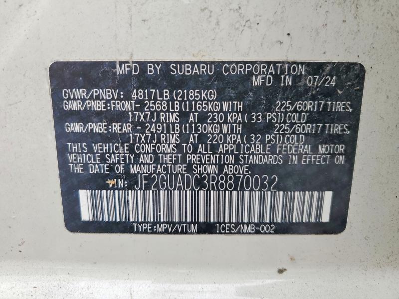 63736006 :رقم المزاد ، JF2GUADC3R8870032 vin ، 2024 Subaru Crosstrek مزاد بيع
