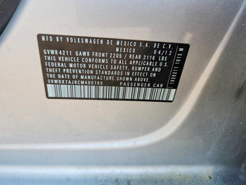 2012 Volkswagen Jetta მანქანა იყიდება აუქციონზე, vin: 3VWDX7AJ8CM400769, აუქციონის ნომერი: 64834456