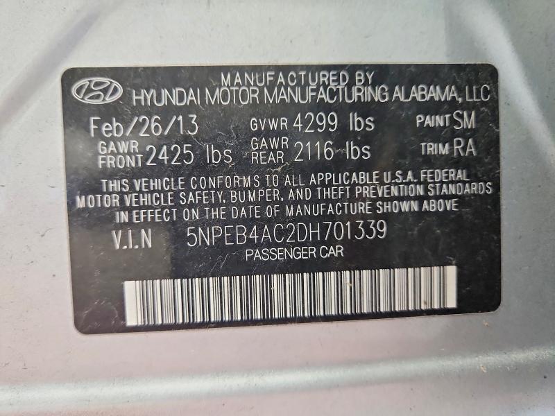 65603756 :رقم المزاد ، 5NPEB4AC2DH701339 vin ، 2013 Hyundai Sonata مزاد بيع
