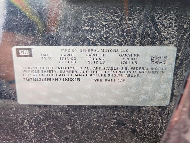 2017 Chevrolet Cruze მანქანა იყიდება აუქციონზე, vin: 1G1BC5SM6H7186815, აუქციონის ნომერი: 62598986