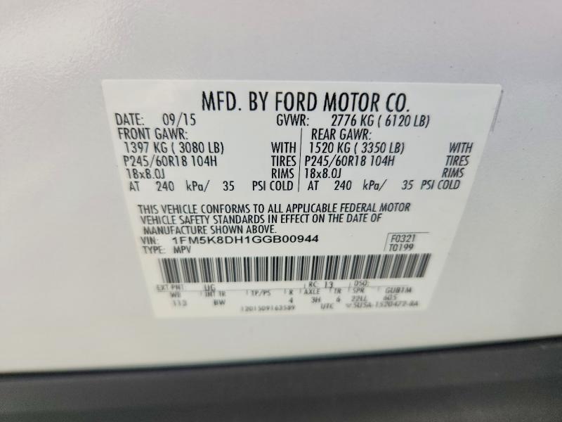 Продаж на аукціоні авто 2016 Ford Explorer, vin: 1FM5K8DH1GGB00944, номер лоту: 64293536