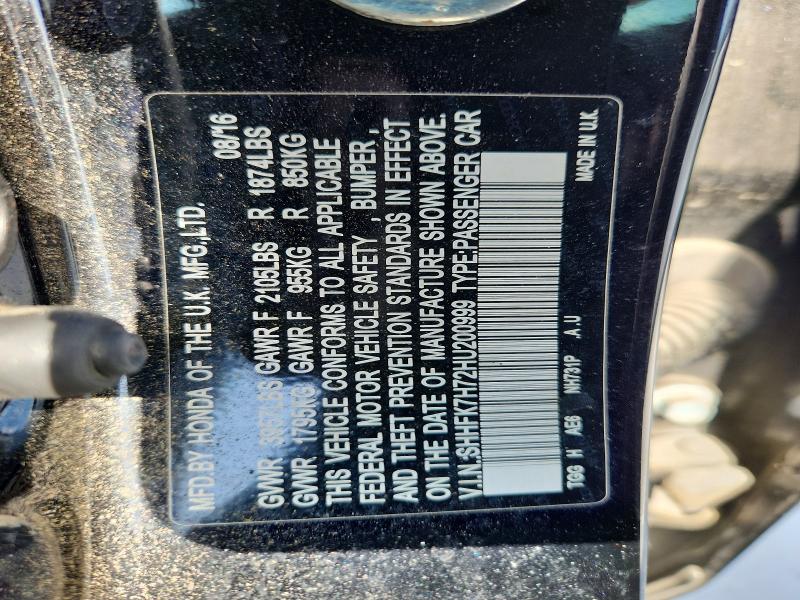 2017 Honda Civic მანქანა იყიდება აუქციონზე, vin: SHHFK7H72HU200999, აუქციონის ნომერი: 64765316