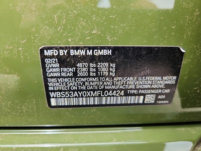 Aukcja sprzedaży 2021 Bmw M3, vin: WBS53AY0XMFL04424, numer aukcji: 65532716