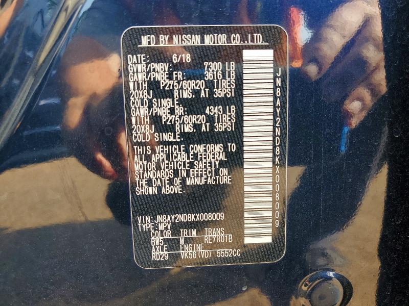 Aukcja sprzedaży 2019 Nissan Armada, vin: JN8AY2ND8KX008009, numer aukcji: 63596036