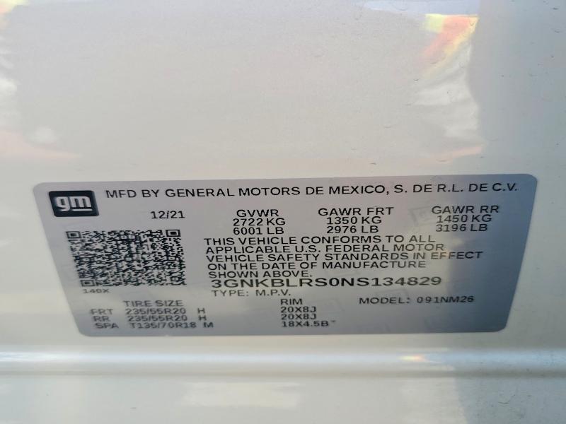 Aukcja sprzedaży 2022 Chevrolet Blazer, vin: 3GNKBLRS0NS134829, numer aukcji: 62007916