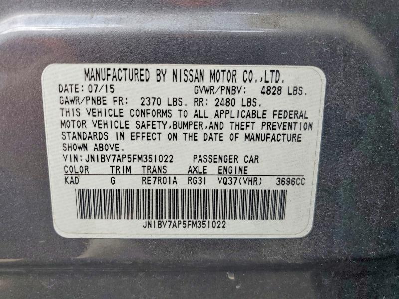 Aukcja sprzedaży 2015 Infiniti Q50, vin: JN1BV7AP5FM351022, numer aukcji: 66903536