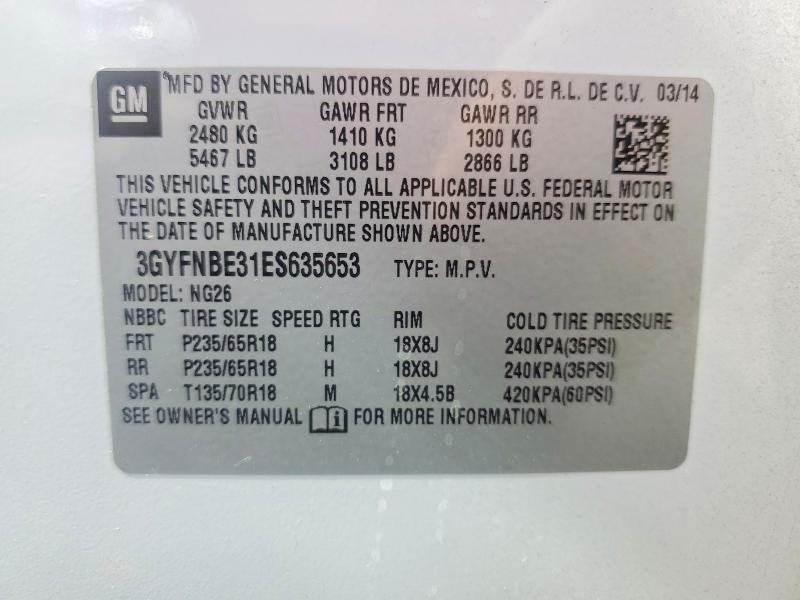 65226836 :رقم المزاد ، 3GYFNBE31ES635653 vin ، 2014 Cadillac Srx مزاد بيع