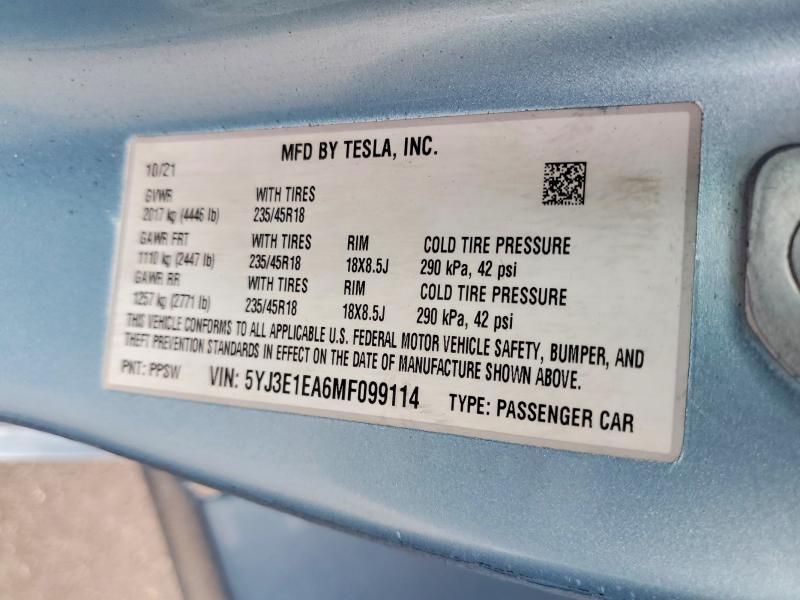 Продажа на аукционе авто 2021 Tesla Model 3, vin: 5YJ3E1EA6MF099114, номер лота: 63582246