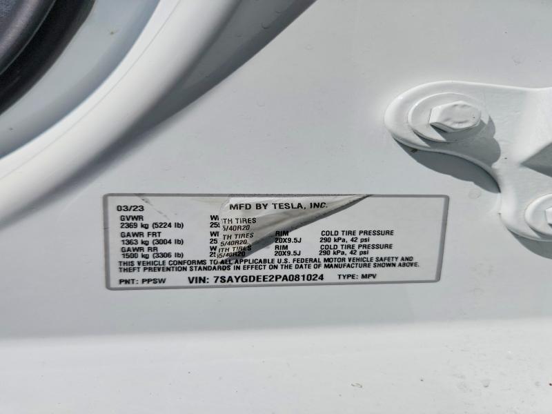 Aukcja sprzedaży 2023 Tesla Model Y, vin: 7SAYGDEE2PA081024, numer aukcji: 65471806