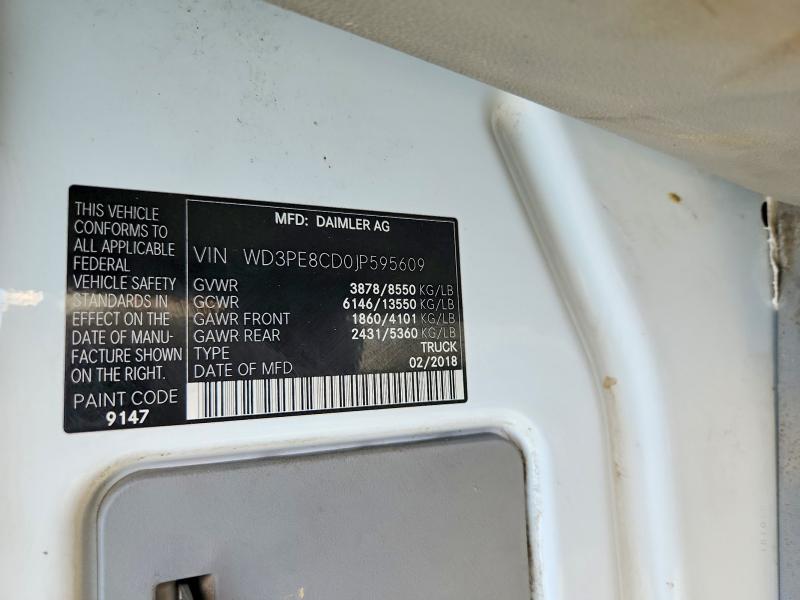 2018 Mercedes-benz Sprinter მანქანა იყიდება აუქციონზე, vin: WD3PE8CD0JP595609, აუქციონის ნომერი: 66371616