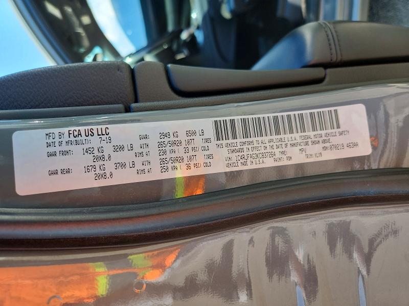 62862236 :رقم المزاد ، 1C4RJFAG3KC837264 vin ، 2019 Jeep Grand Cherokee مزاد بيع