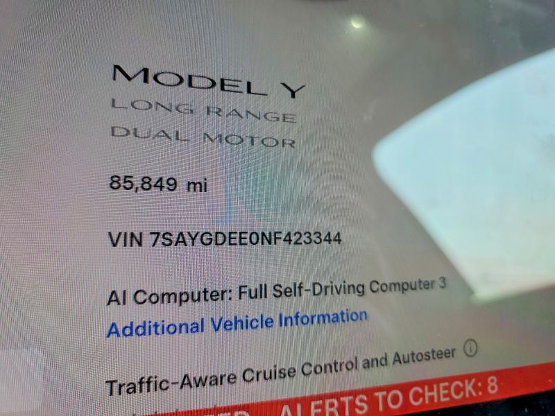 64966646 :رقم المزاد ، 7SAYGDEE0NF423344 vin ، 2022 Tesla Model Y مزاد بيع