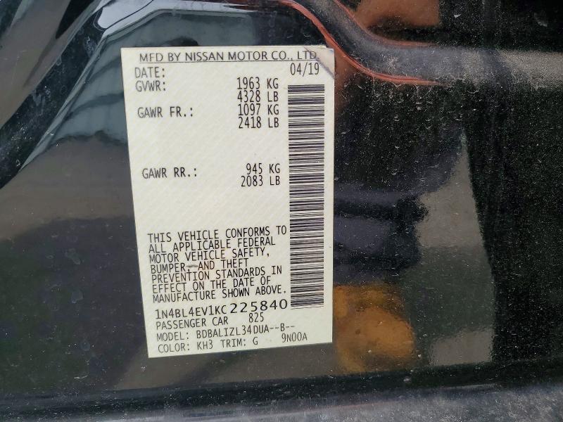 Продажа на аукционе авто 2019 Nissan Altima, vin: 1N4BL4EV1KC225840, номер лота: 64115926