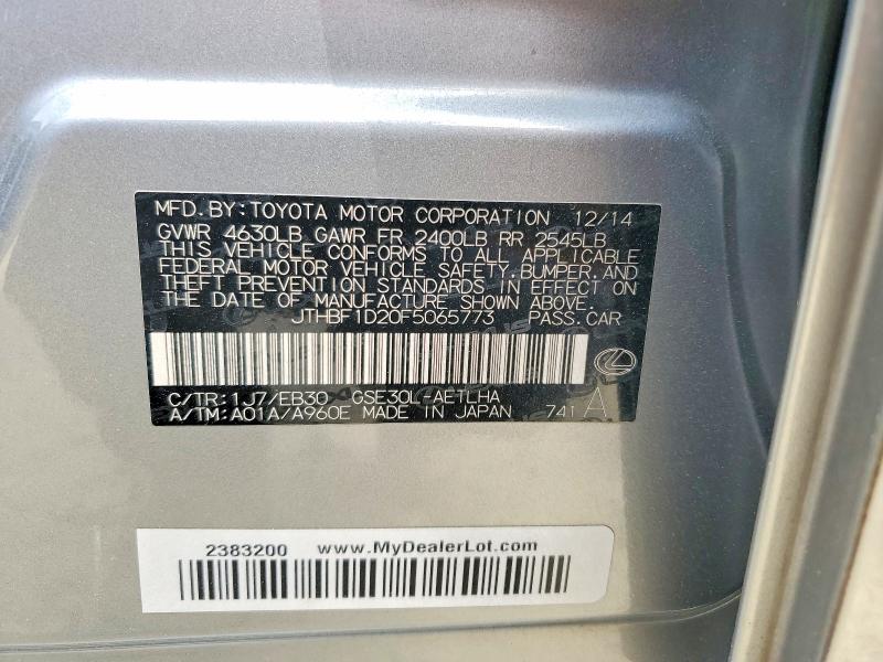 Aukcja sprzedaży 2015 Lexus Is, vin: JTHBF1D20F5065773, numer aukcji: 64971366