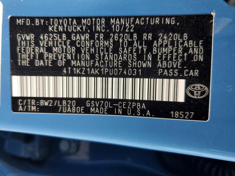 2023 Toyota Camry მანქანა იყიდება აუქციონზე, vin: 4T1KZ1AK1PU074031, აუქციონის ნომერი: 63250296