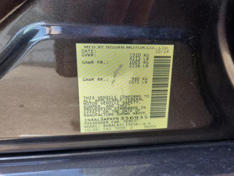 Auction sale of the 2015 Nissan Altima, vin: 1N4AL3APXFN356935, lot number: 65665706