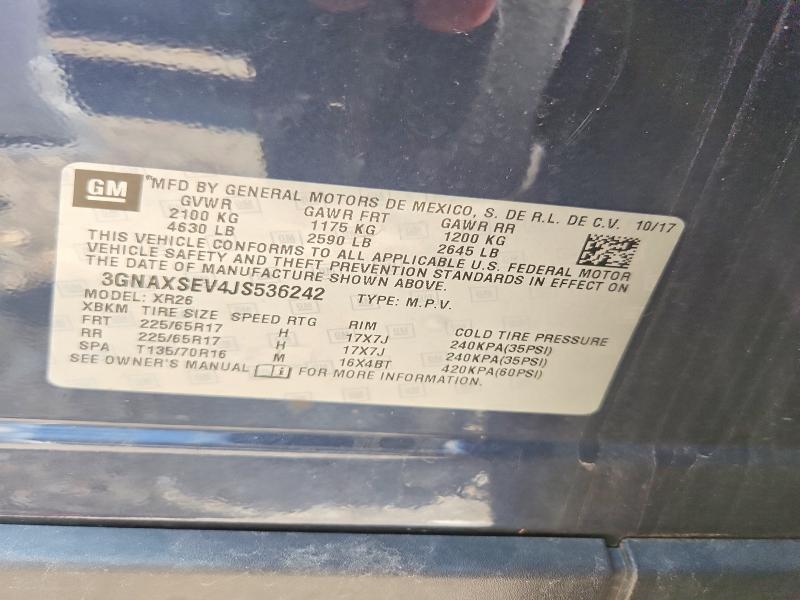 Продажа на аукционе авто 2018 Chevrolet Equinox, vin: 3GNAXSEV4JS536242, номер лота: 65016176