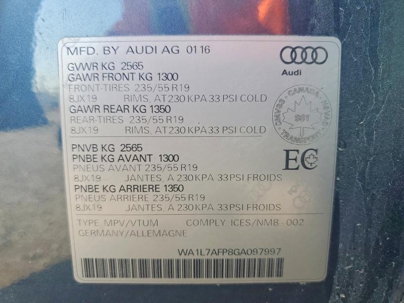 Продажа на аукционе авто 2016 Audi Q5, vin: WA1L7AFP8GA097997, номер лота: 63862946