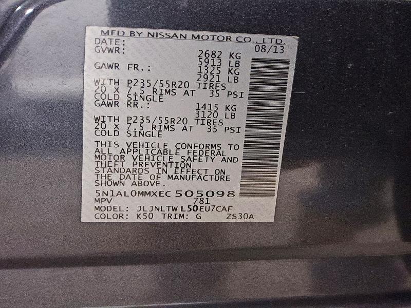 Продажа на аукционе авто 2014 Infiniti Qx60, vin: 5N1AL0MMXEC505098, номер лота: 64733476