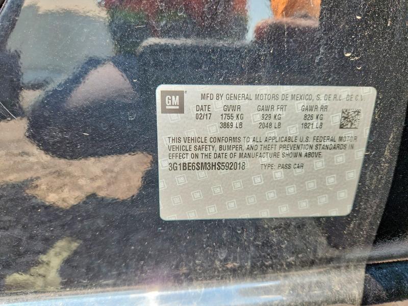 64952886 :رقم المزاد ، 3G1BE6SM3HS592018 vin ، 2017 Chevrolet Cruze مزاد بيع