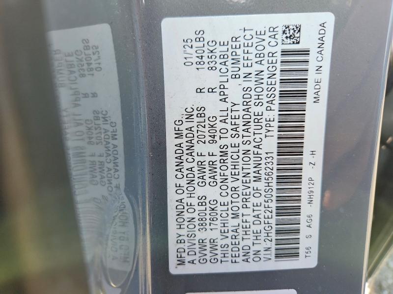 Продажа на аукционе авто 2025 Honda Civic, vin: 2HGFE2F50SH562331, номер лота: 63563666