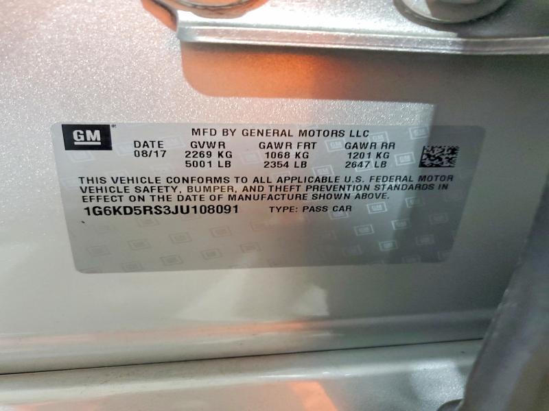 64630116 :رقم المزاد ، 1G6KD5RS3JU108091 vin ، 2018 Cadillac Ct6 مزاد بيع
