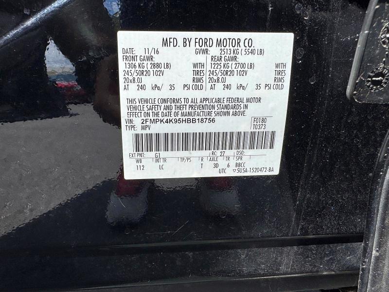 2017 Ford Edge მანქანა იყიდება აუქციონზე, vin: 2FMPK4K95HBB18756, აუქციონის ნომერი: 63799046